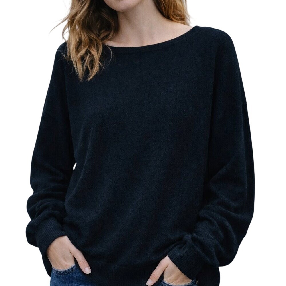 Loramendi Black Sweater Womens Small Oversized Back Seam Knit Pullover